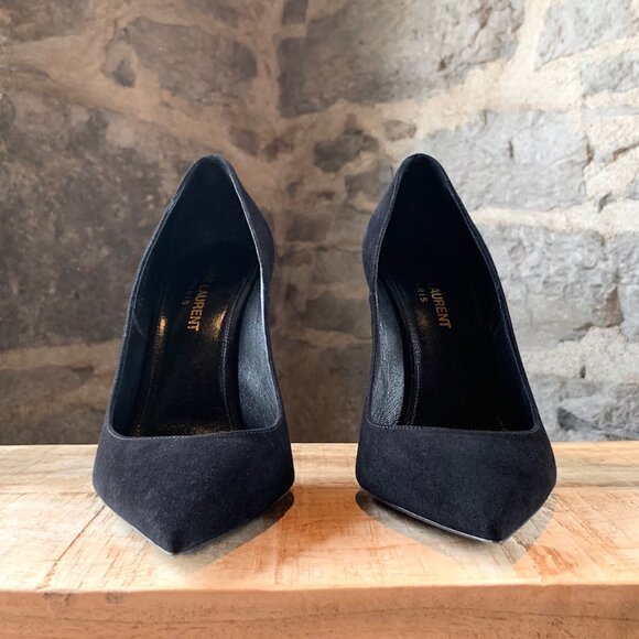 Saint Laurent Paris Black Suede Anja Heels - Picture 3 of 11